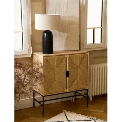 Fabrique de Styles Buffets Et Vitrines>Buffet 2 portes en naturel et noir h90cm - Kenda Naturel, Noir