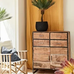 Fabrique de Styles Buffets Et Vitrines>Buffet bas en acacia et fer 2 portes H105cm -Factory Naturel, Noir