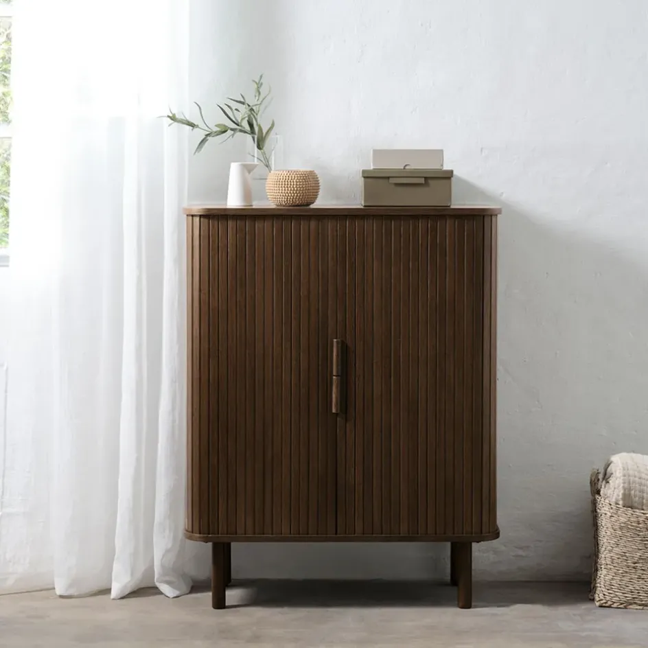 Fabrique de Styles Buffets Et Vitrines>Buffet placage chêne foncé 3 étagères H113cm - Cavo Marron