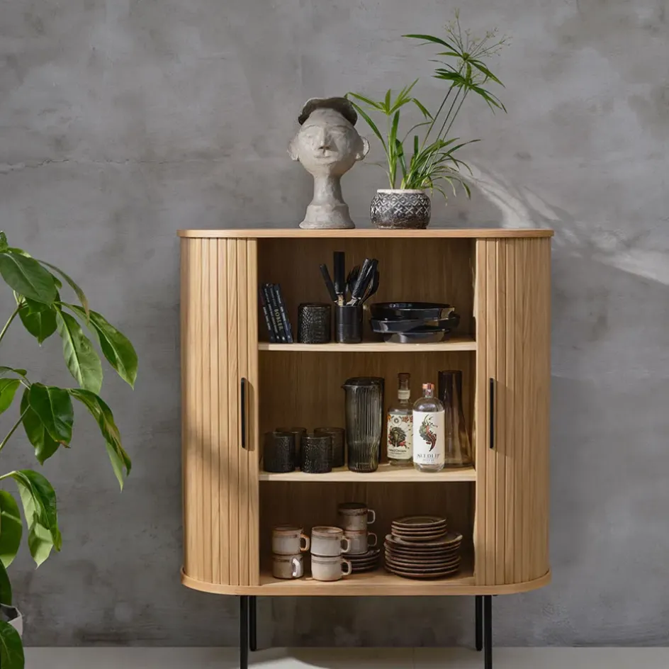 Fabrique de Styles Buffets Et Vitrines>Buffet placage chêne 3 étagères h118cm - nola Naturel