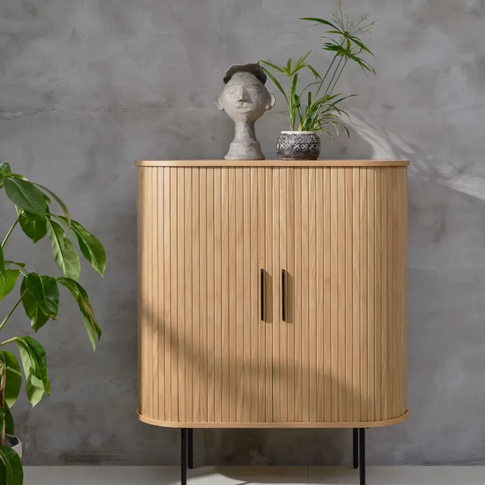 Fabrique de Styles Buffets Et Vitrines>Buffet placage chêne 3 étagères h118cm - nola Naturel