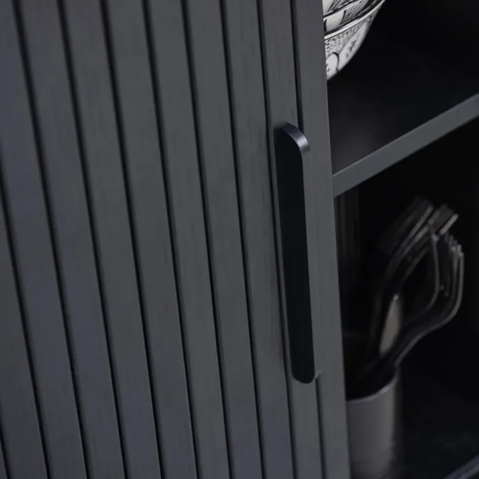 Fabrique de Styles Buffets Et Vitrines>Buffet placage chêne 3 étagères h118cm - Nola Noir