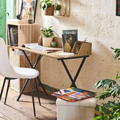 Fabrique de Styles Bureaux>Bureau en bois naturel et fer noir - Kara Naturel, Noir