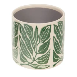 Fabrique de Styles Cache-pots Et Supports>Cache-pot en céramique et blanc H14cm - Amazonie Vert