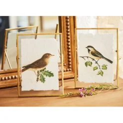 Fabrique de Styles Cadres Déco Et Affiches>Cadre déco (x2) en verre et coton oiseau 14x18cm Doré