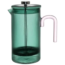 Fabrique de Styles Théières Et Cafetières>Cafetière à piston striée en verre borosilicate émeraude et rose 1L Emeraude, Rose