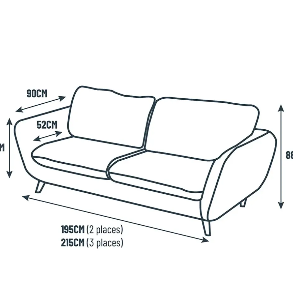 Fabrique de Styles Canapés Fixes>Canapé fixe 2 places AXEL - Tissu Texturé - Crown Black