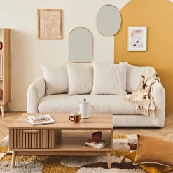 Fabrique de Styles Canapés Fixes>Canapé fixe 3 places Basile - Effet Velours Côtelé - Fjord Écru