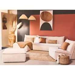 Fabrique de Styles Canapés Modulables>Canapé modulable 4 places avec pouf ivoire - Aubin Bleu Gris