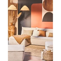 Fabrique de Styles Canapés Modulables>Canapé modulable 4 places avec pouf ivoire - Aubin Bleu Gris