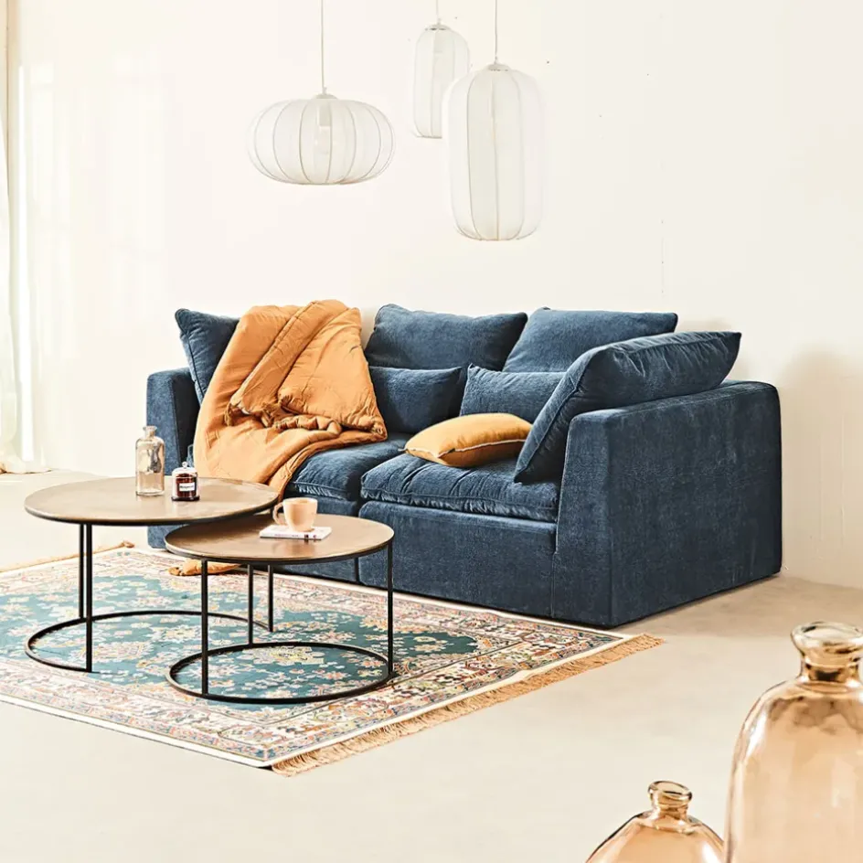 Fabrique de Styles Canapés Modulables>Canapé modulable 3 places é avec pouf - Auguste Bleu Gris