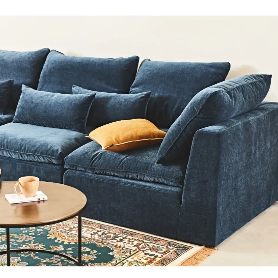 Fabrique de Styles Canapés Modulables>Canapé modulable 3 places é avec pouf - Auguste Bleu Gris