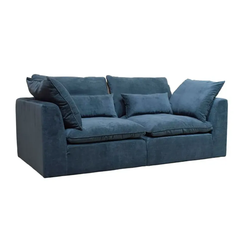 Fabrique de Styles Canapés Modulables>Canapé modulable 3 places é avec pouf - Auguste Bleu Gris