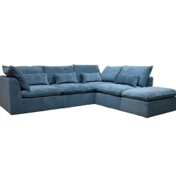 Fabrique de Styles Canapés Modulables>Canapé modulable 4 places é avec pouf - Auguste Bleu Gris