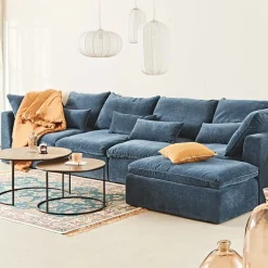 Fabrique de Styles Canapés Modulables>Canapé modulable 4 places é avec pouf - Auguste Bleu Gris