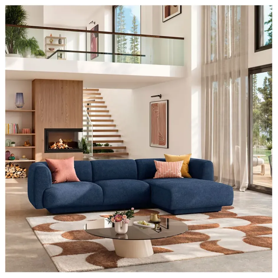 Fabrique de Styles Canapés D'angle>Canape angle droit 4 places en tissu texturé - Austin Bleu Marine