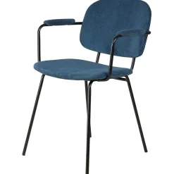Fabrique de Styles Chaises>Chaise avec accoudoirs en velours côtelé foncé - Aston Bleu