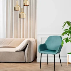 Fabrique de Styles Chaises>Chaise avec accoudoirs en velours côtelé canard - Julia Bleu