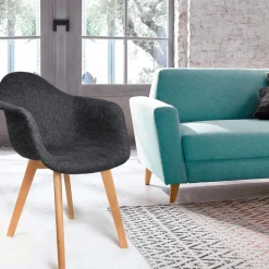 Fabrique de Styles Chaises>Chaise avec accoudoirs en tissu grosse maille - Scarlett Noir