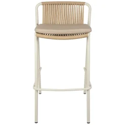 Fabrique de Styles Chaises, Fauteuils|Jardin>Chaise de bar d'extérieur avec coussin en tissu beige et blanc h97cm - Ajay Beige, Blanc
