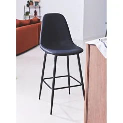 Fabrique de Styles Tabourets Et Chaises De Bar>Chaise de bar effet cuir H70cm - Amber Noir
