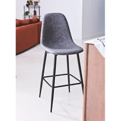 Fabrique de Styles Tabourets Et Chaises De Bar>Chaise de bar effet cuir h70cm - Amber Gris