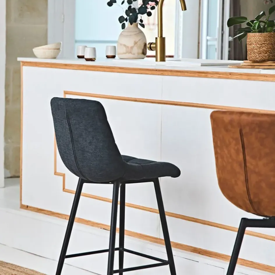 Fabrique de Styles Tabourets Et Chaises De Bar>Chaise de bar en tissu matelassé antracithe - Lilly Anthracite