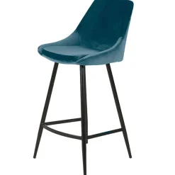Fabrique de Styles Tabourets Et Chaises De Bar>Chaise de bar en velour h75cm - Ben Bleu