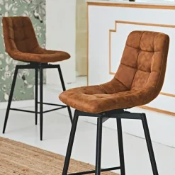 Fabrique de Styles Tabourets Et Chaises De Bar>Chaise de bar pivotante en microfibre matelassé - Lilly Camel
