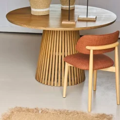Fabrique de Styles Chaises>Chaise de salle à manger en tissu et hévéa - Elsy Brique