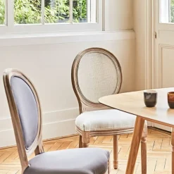 Fabrique de Styles Chaises>Chaise medaillon en bois d'hévea et cannage Beige