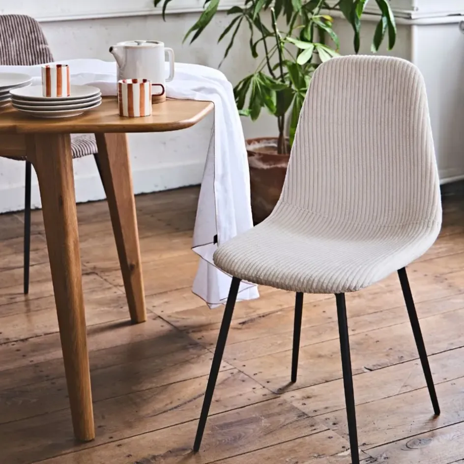 Fabrique de Styles Chaises>Chaise salle à manger en velours côtelé beige - Scarlett Crème