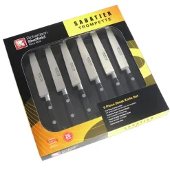 Fabrique de Styles Couteaux De Cuisine>Coffret 6 couteaux à steaks lame acier lisse - Sabatier Trompette Noir