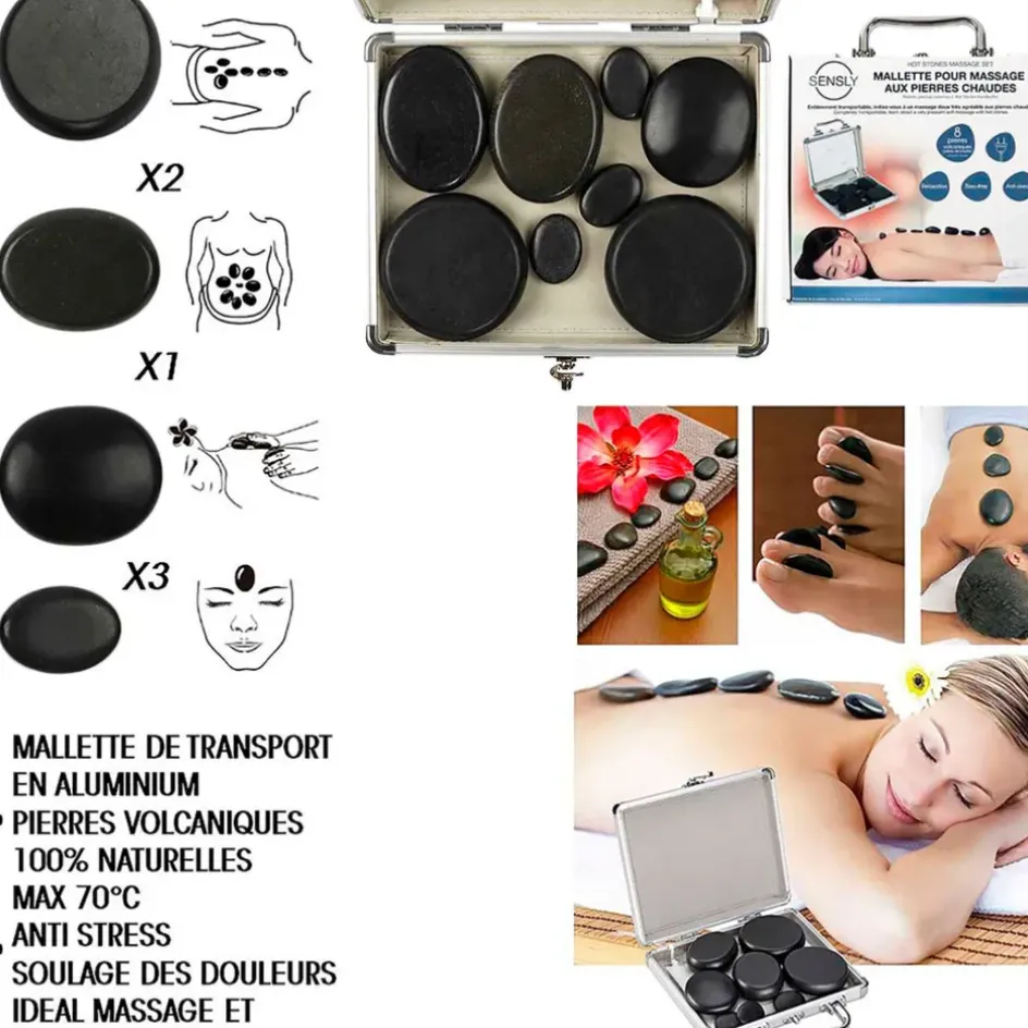 Fabrique de Styles Relaxation Et Massage>Coffret 8 pierres chaudes Argent