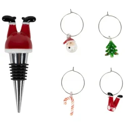 Fabrique de Styles Accessoires Vin Et Cocktails>Coffret bouchon avec 4 marqueurs en verre et inox - Noel Rouge