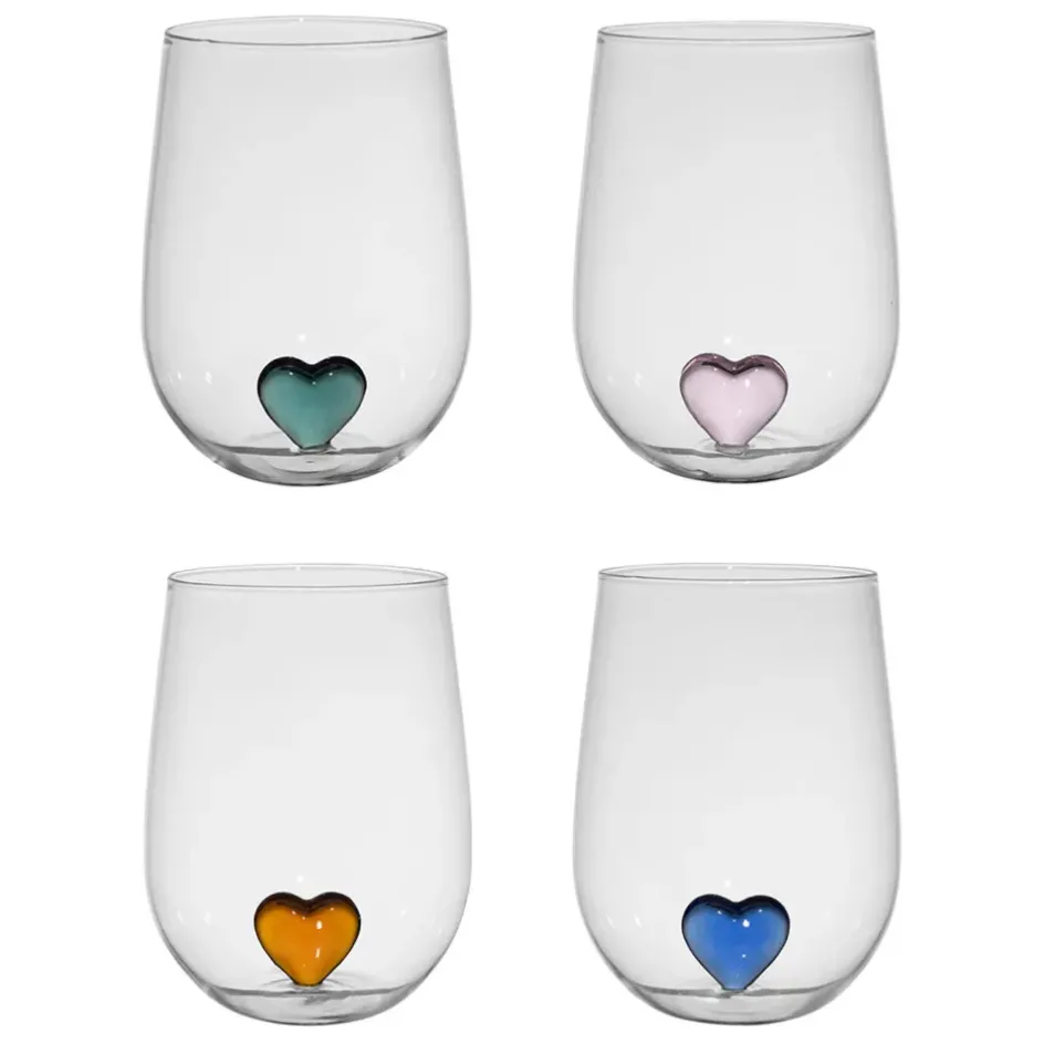 Fabrique de Styles Verres À Eau Et Gobelets>Coffret de 4 gobelets cœur en verre 60cl - Colorea Multicolore