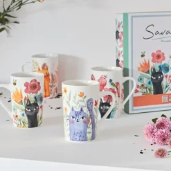 Fabrique de Styles Tasses Et Mugs>Coffret de 4 mugs en porcelaine chat 35cl - Savannah Multicolore