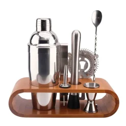 Fabrique de Styles Accessoires Vin Et Cocktails>Coffret de cocktail en acier et bambou Argenté