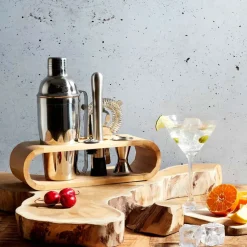 Fabrique de Styles Accessoires Vin Et Cocktails>Coffret de cocktail en acier et bambou Argenté