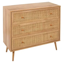 Fabrique de Styles Commodes>Commode en bois et cannage 3 tiroirs H79cm - Baia Naturel