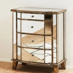 Fabrique de Styles Commodes>Commode en bois miroir patine 4 tiroirs H88cm Patiné