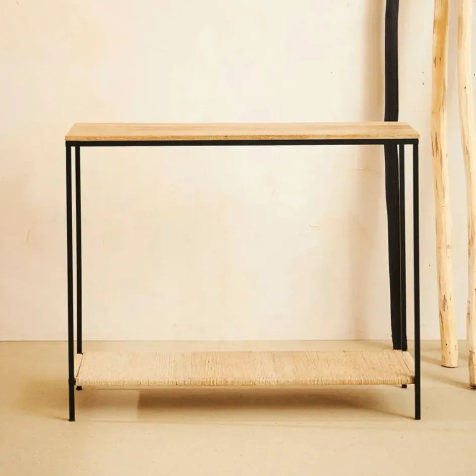 Fabrique de Styles Consoles>Console en manguier et fer noir 100x35xh80cm - Maderia Naturel, Noir