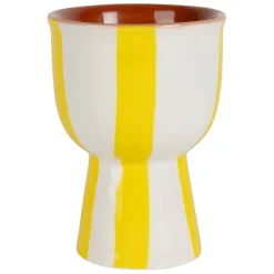 Fabrique de Styles Accessoires De Table>Coquetier en grès rayé jaune et blanc d4.5cm - Alaria Blanc, Jaune
