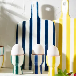 Fabrique de Styles Accessoires De Table>Coquetier en grès rayé jaune et blanc d4.5cm - Alaria Blanc, Jaune