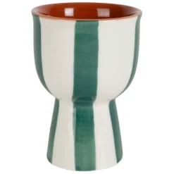 Fabrique de Styles Accessoires De Table>Coquetier en grès rayé émeraude et blanc d4.5cm - Alaria Emeraude