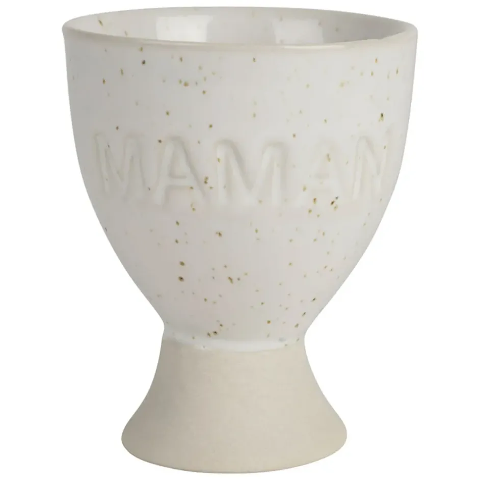 Fabrique de Styles Accessoires De Table>Coquetier maman en grès écru moucheté Ecru