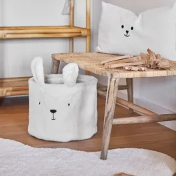 Fabrique de Styles Déco>Corbeille ourson en velours écru h25cm - Songes Ecru