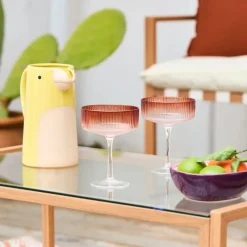 Fabrique de Styles Verres À Alcool>Coupe champagne striée en verre - Funny Terracotta