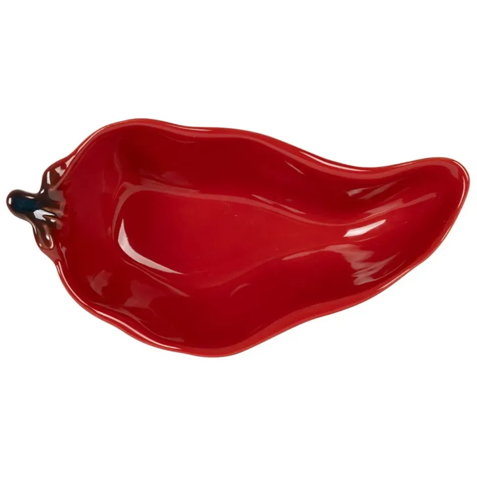 Fabrique de Styles Bols Et Coupelles>Coupelle en forme de piment en grès 18x8.5cm Rouge