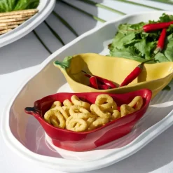 Fabrique de Styles Bols Et Coupelles>Coupelle en forme de piment en grès 18x8.5cm Rouge